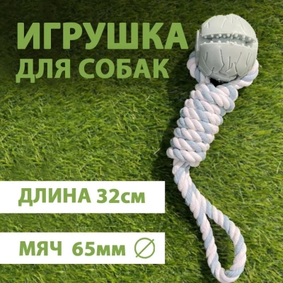 Игрушка (Stefan) Комета TY5225 мяч на канате для собак, 6,5х6,5х32см, голубой 