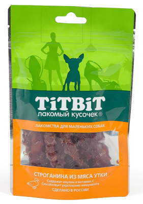 TiTBiT 0,05кг строганина из мяса утки для маленьких собак