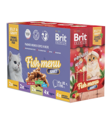 Brit Premium Набор 14шт по 0,085кг Особые меню Рыбное меню в соусе и желе для взрослых кошек (5055036)