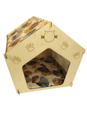 Домик (Меридиан) Теремок фанера, ткань (40*40*45) песок для кошек