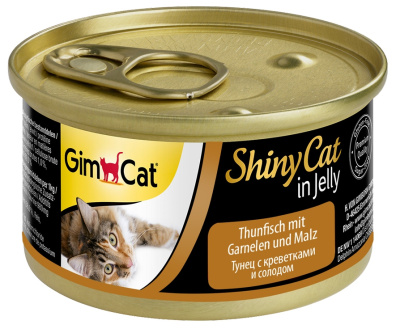 Джимкет (Gimcat) ShinyCat 70г тунец+креветки+солод консервы д/кошек (413259)