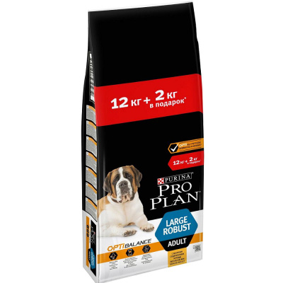 Проплан Adult LargeRobust 12кг курица+рис (д/крупных пород мощное телосл.) сухой д/собак + 2кг (4514