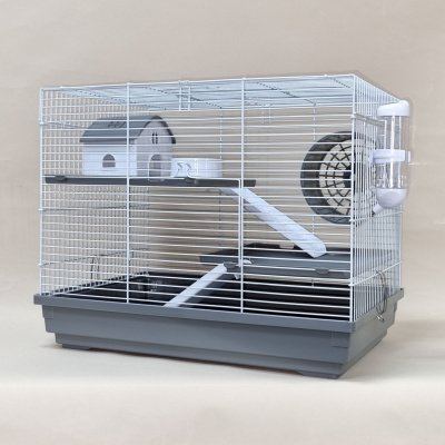 Клетка (№1) трехэтажная, прямоугольная, укомплектованная 47*30*37см, серая для хомяка