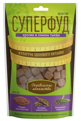 Деревенские лакомства 0,09кг Суперфуд кролик и семена тыквы для собак (711908)                          