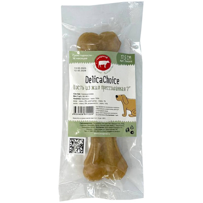 ДеликаЧойс DelicaChoic Кость жевательная 7" ЛА006 из жил 80-90г, 17,5см (1шт) (811229)New