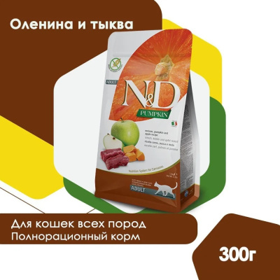 Farmina (Фармина) N&D Cat 0,3кг беззерновой оленина, яблоко, тыква сухой для кошек 2040 (035363)