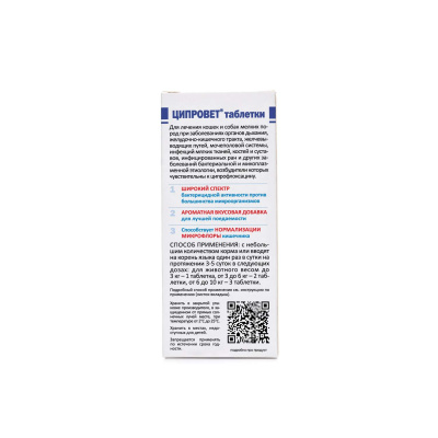 Ципровет 10таб. антибактериальный препарат для кошек и мелких собак 1т/3кг (ЛИЦЕНЗИЯ)