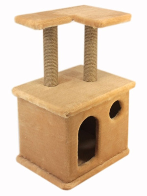 Домик (Меридиан) Квадратный с фигурной полкой, джут (45*35*70) светло-коричневый для кошек