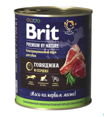 Brit Premium by Nature 0,85кг говядина и сердце консервы для собак NEW