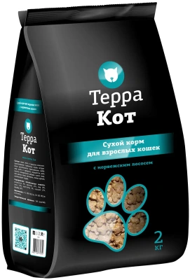 Терра Кот 2кг с норвежским лососем сухой для взрослых кошек (772352)