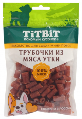 TiTBiT 0,1кг трубочки из мяса утки лакомство для собак мини пород