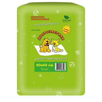Подстилки (Доброзверики) д/туалета с суперабсорбентом 60*40см (12 шт)