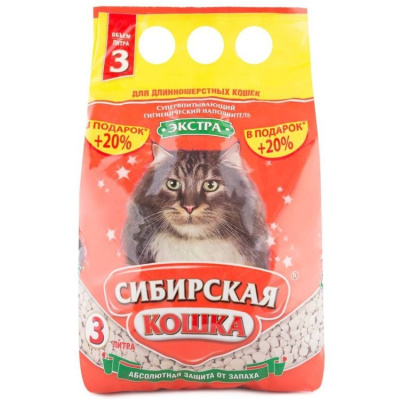 Наполнитель (Сибирская кошка) 3л Экстра впитывающий для длинношерстных кошек Наполнитель (Сибирская кошка) 3л Экстра впитывающий для длинношерстных кошек