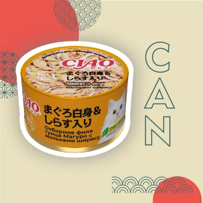 Inaba Ciao 0,085кг Тунец Магуро (белое мясо с ширасу) влажный корм для взрослых кошек Inaba Ciao 0,085кг Тунец Магуро (белое мясо с ширасу) влажный корм для взрослых кошек
