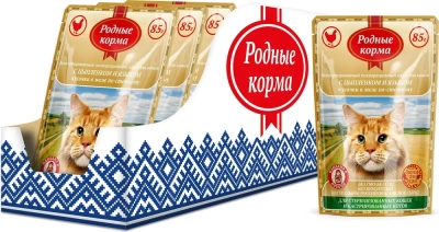 Родные корма 0,085кг с цыпленком и языком кусочки в желе по-степному для стерилизованных кошек (044273) Родные корма 0,085кг с цыпленком и языком кусочки в желе по-степному для стерилизованных кошек (044273)