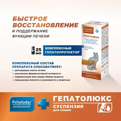 Гепатолюкс (Пчелодар) суспензия для кошек 25мл (18) (ЛИЦЕНЗИЯ) Гепатолюкс (Пчелодар) суспензия для кошек 25мл (18) (ЛИЦЕНЗИЯ)