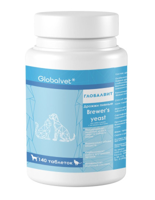 GlobalVet 140таб, 70г дрожжи пивные Brewer's yeast  с чесноком и биотином для собак и кошек 