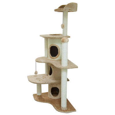 Домик (Зооник) 22079-1 труба-тоннель+3 полки и лежанка, сизаль. одн.мех+велюр, бежевый (745х705х165)