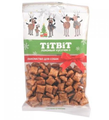 TiTBiT 0,095кг  хрустящие подушечки с начинкой со вкусом индейки и шпината для мал.пород (Новогодняя) 