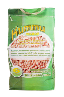 Наполнитель (Китти) 6л лесной древесный для кошек (белая гранула)