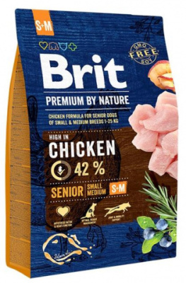 Brit Premium by Nature Dog Senior S+M 1кг сухой для пожилых собак мелких и средних пород (526383)