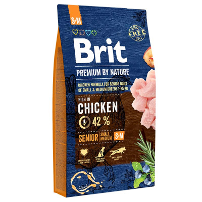 Brit Premium by Nature Dog Senior S+M 3кг с курицей, сухой корм для мелких и средних собак от 7 лет (526390)