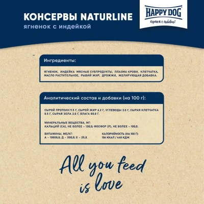Happy Dog Natur Line 0,410кг ягненок, индейка консервы для собак (741060)