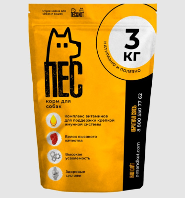 Пёс&Кот  3кг сухой для щенков и молодых собак средних пород от 2 до 15 мес. (167173)