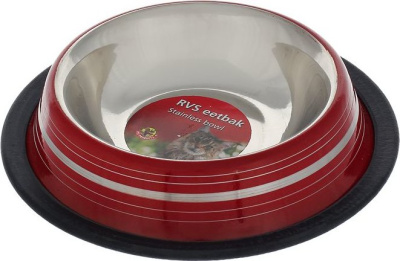 Миска (Beeztees) 653737 стальная нескользящая красная в полосочку 180мл*11см