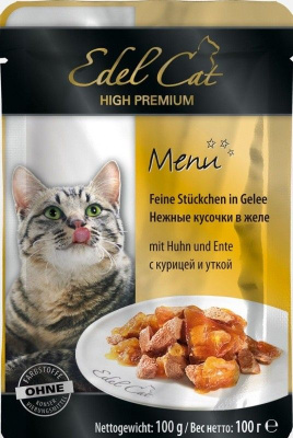 Edel Cat 0,1кг курица+утка нежные кусочки в желе для кошек (180020)