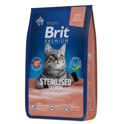 Brit Premium Cat Sterilised Salmon & Chicken 8кг лосось и курица для взрослых стерилизованных кошек (5049868)
