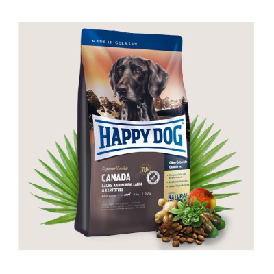 Happy Dog Supreme Sensible Canada 12,5кг лосось, кролик, ягненок, картофель для собак и щенков средних и крупных пород с чувствительным пищеварением