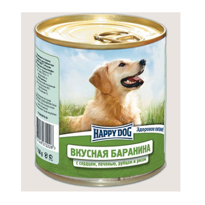 Хеппи Дог 750г баранина с сердцем, печенью, рубцом и рисом консервы д/собак (072226)