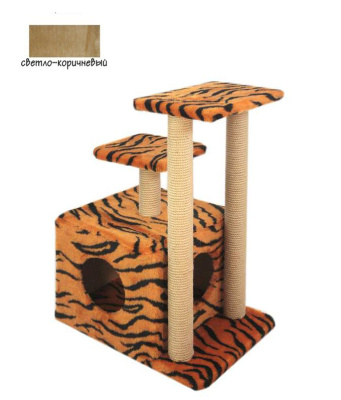 Домик (Меридиан) когтеточка Квадратный 2 полки, джут (52*37*64) светло-коричневый для кошек