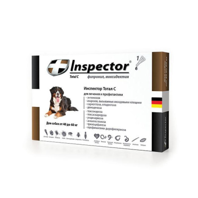 Капли (Inspector) Тотал С (1пип) от блох, клещей и глистов для собак от 40 до 60кг (ЛИЦЕНЗИЯ)