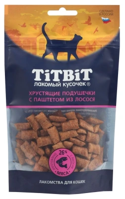 TiTBiT 0,06кг хрустящие подушечки  с паштетом из лосося для кошек  TiTBiT 0,06кг хрустящие подушечки  с паштетом из лосося для кошек