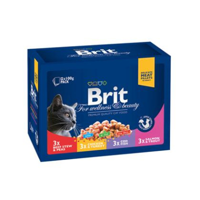 Brit Premium 12*0.100 Семейная тарелка набор паучей для кошек (100313)