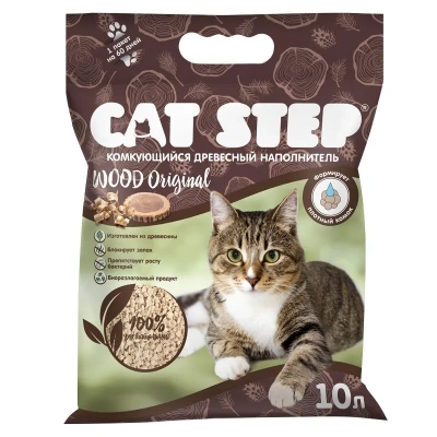 Наполнитель (Cat Step) Wood Original 10л (4,6кг) растительный комкующийся для кошек Наполнитель (Cat Step) Wood Original 10л (4,6кг) растительный комкующийся для кошек