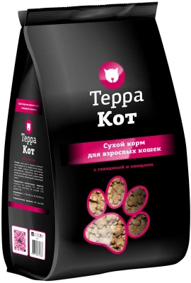 Терра Кот 0,4кг с говядиной и овощами сухой корм для взрослых кошек (772376)