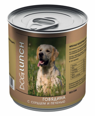 Дог Ланч 0,75кг паштет говядина с сердцем и печенью консервы для собак (073742)