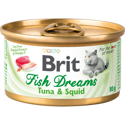 Brit Care 0,080кг Fish Dreams тунец и кальмар консервы для кошек 