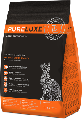 ПУРЛЮКС PURELUXE Элитное Питание для кошек длинношерcтных с курицей и лососем 1,5кг(939754)