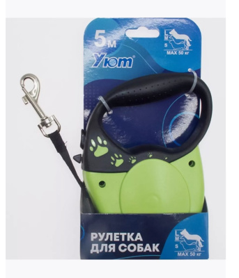 Рулетка Уют ремень комф. ручка лапки, 5м до 50кг зеленая Рулетка Уют ремень комф. ручка лапки, 5м до 50кг зеленая