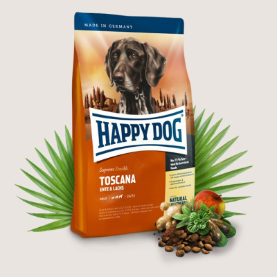 Happy Dog Supreme Toscana 12,5кг утка лосось сухой для собак средних и крупных пород с чувствит. пищев. и избыт. весом (014136)