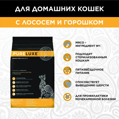 ПPURELUXE 0,4кг Элитное Питание для домашних кошек с лососем и горошком 1712 (940118) NEW