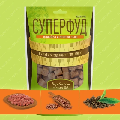 Деревенские лакомства 0,09кг Суперфуд индейка и семена льна для собак (711922)