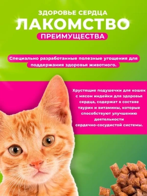 TiTBiT 0,06кг хрустящие подушечки для кошек с мясом индейки для здоровья сердца 