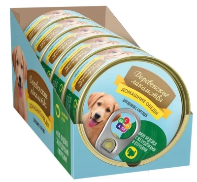 Деревенские лакомства Домашние обеды 0,1кг консервы индейка с желудочками и отрубями для щенков (76135474)