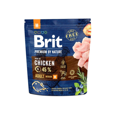 Brit Premium by Nature Dog Adult M 1кг курица и рис, сухой корм для собак средних пород 1-7 лет (526345)