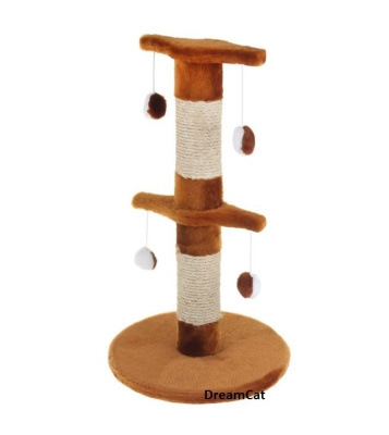 Когтеточка YUGI с игрушками искусственный мех, канат сизаль 40*40*70см /040/